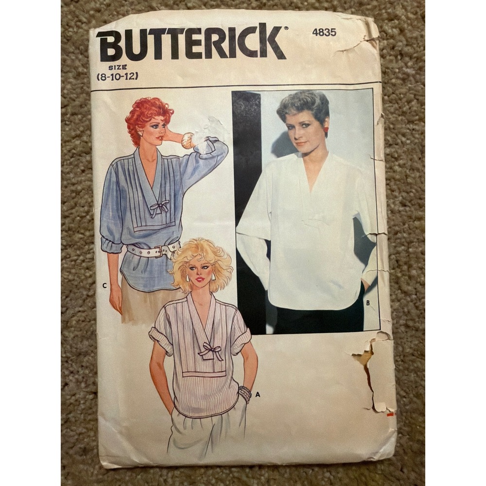 Vintage Butterick 4835 Sewing Pattern Misses Blouse Sz 8 10 12 - 1980s Complete